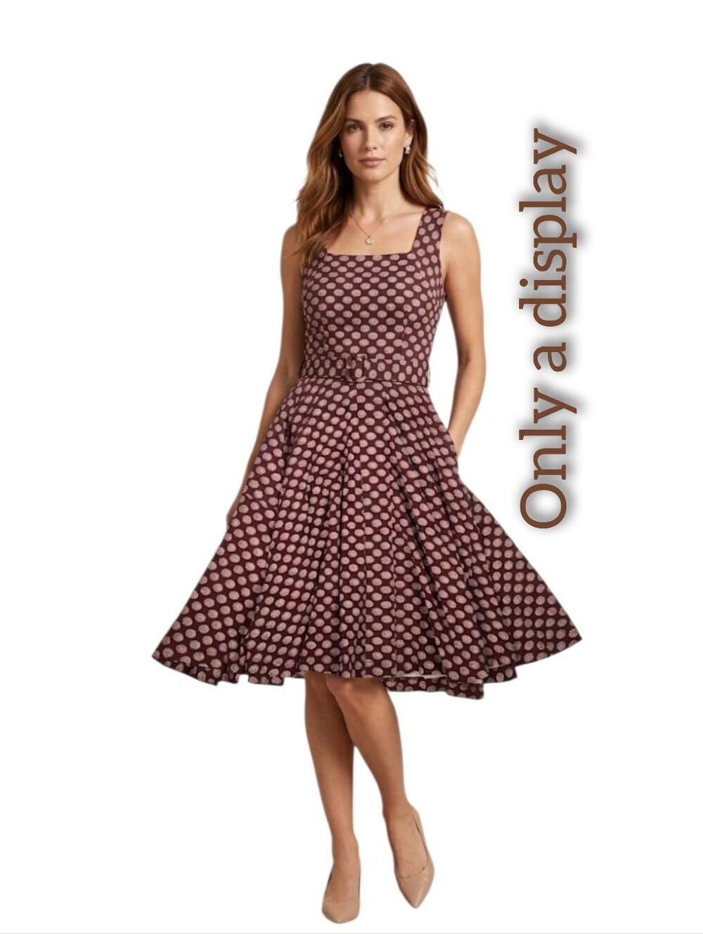 Effie's Heart Polka Dot Maroon Square Neck Aline Dress